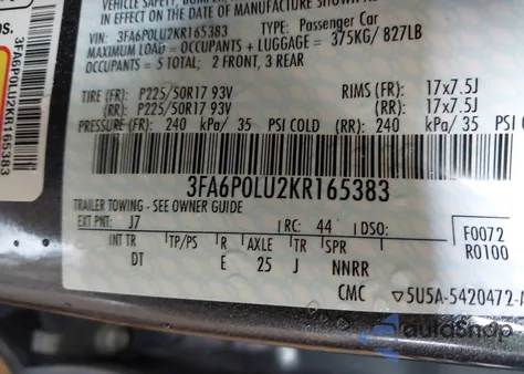 2019 Ford Fusion Hybrid Se from USA, damaged, VIN 3FA6P0LU2KR165383